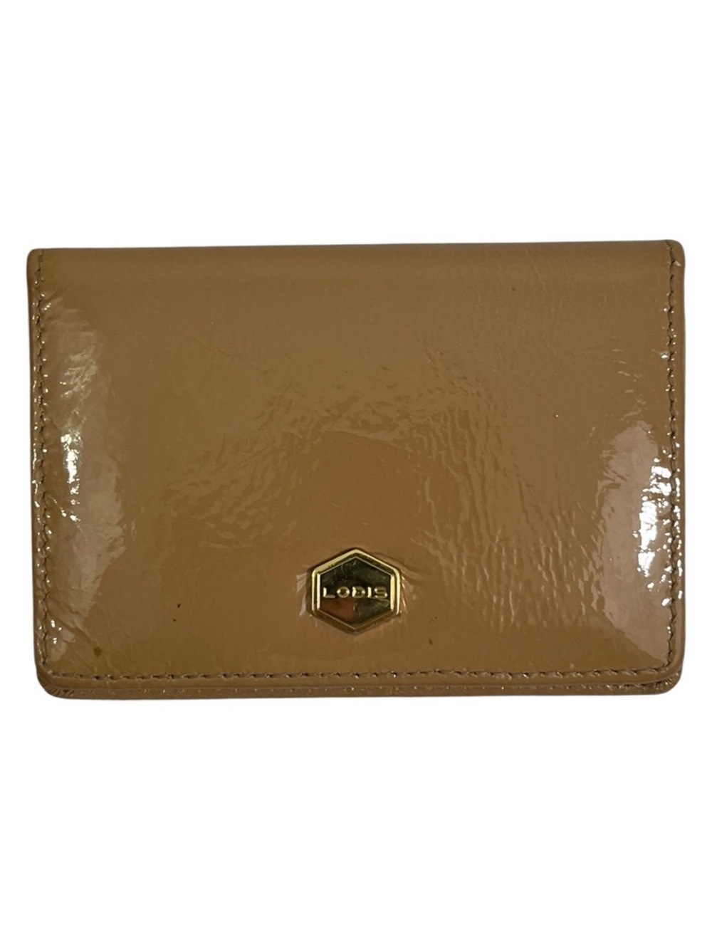 Lodis Card Wallet with Mirror, Patent Leather, Camel/Tan